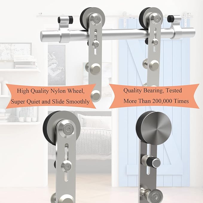 TSMST 8FT Sliding Barn Door Hardware Kit, Stainless Steel Heavy Duty Sturdy Barn Door Track for Single Wood Door, Slide Smoothly Quietly (I Style)