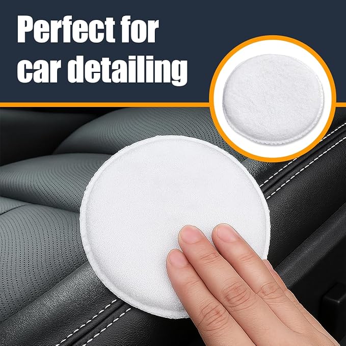 Car Microfiber Wax Applicator Pad, Soft Auto Buffing & Detail Cleaning Foam Pads, 4.85" Diameter Round Wash Sponge for Applying Wax, Balms, Oils, Cleaning Leather & More (2PCS)