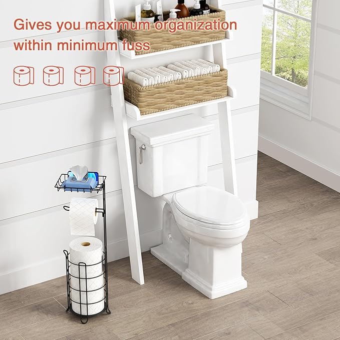 Matte Black Free Standing Toilet Paper Holder Stand with Shelf, Freestanding Bathroom Tissue Dispenser with Wipes Storage, Floor Toilet Paper Holder with Phone Tray for Large Mega Rolls