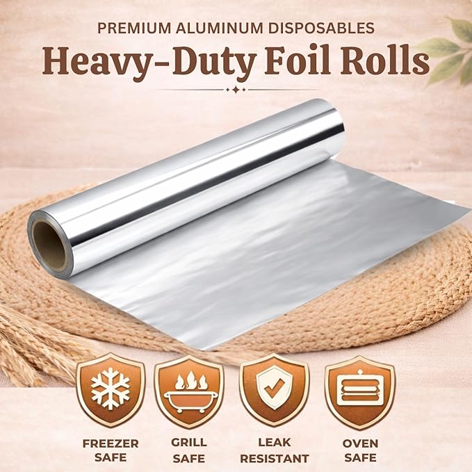 Urban Box Co. 12" x 1000' Standard Aluminum Foil Roll, Commercial-Grade Silver Wrap for Food Service, Catering, Baking & Home Use, Durable, Tear-Resistant, Heat-Safe, 2 Pack