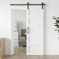 28in x 84in Sliding Barn Door with 5ft Barn Door Hardware Kit & Handle, Pre-Drilled Holes Easy Assembly -Solid Barn Door Slab Covered with Water-Proof PVC Surface, White, 5 Panel