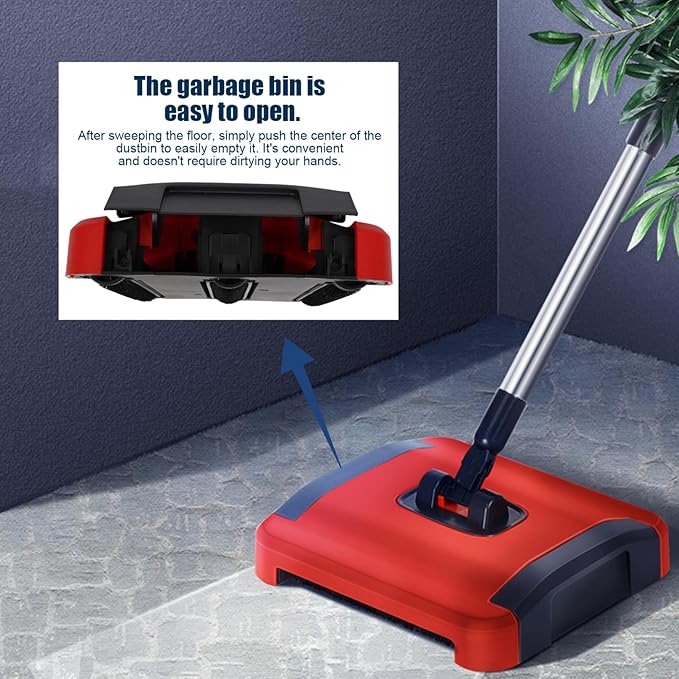 Carpet Sweeper Manual 3 Rolling Brushes Floor Sweeper Carpet Brush with Wheels and Large Waste Bin 43inch Detachable Cleaner for Pet Hair Dust Debris