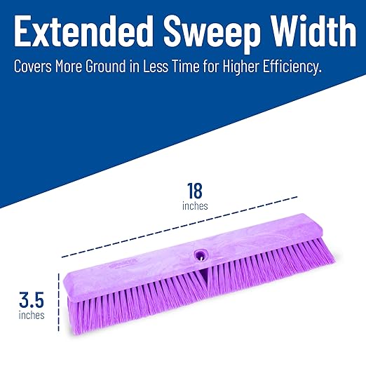 SPARTA 41890EC68 Omni Sweep Plastic Push Broom Head, Heavy Duty, Industrial Broom with Color Code System for Outdoor, Indoor, Concrete, Patio, Kitchen, Bathroom, 18 Inches, Purple, (Pack of 12)