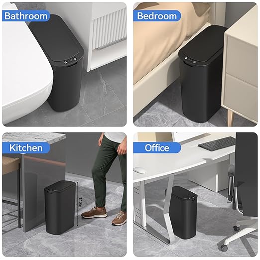 5 Gallon Bathroom Automatic Trash Can with Lid, Motion Sensor Touchless Trash Bin,Smart Electric Slim Waterproof Garbage Bin for Toilet, Office, Kitchen, Bedroom, Living Room (Black)