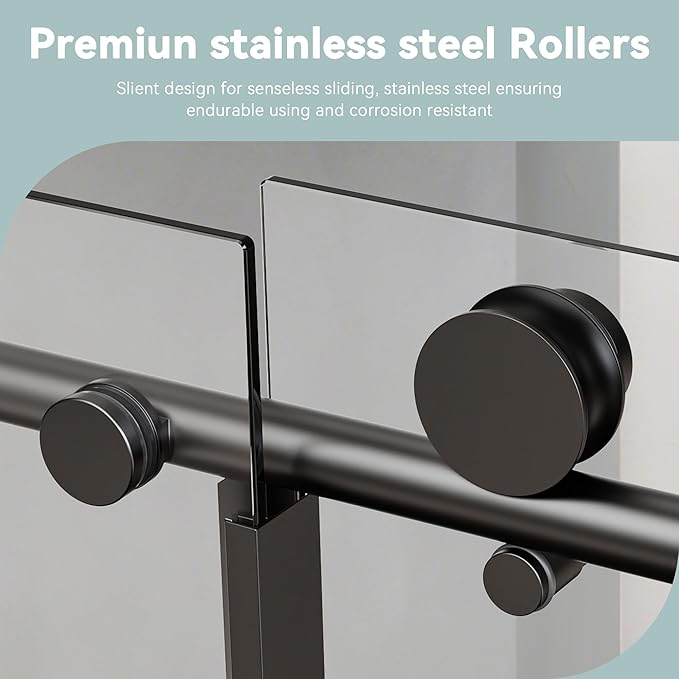 56-60" W x 76" H Stainless Steel Frameless Single Sliding Shower Door, 1/4" (6mm) SGCC Clear Tempered Glass, Reversible Installation, Matte Black Finish