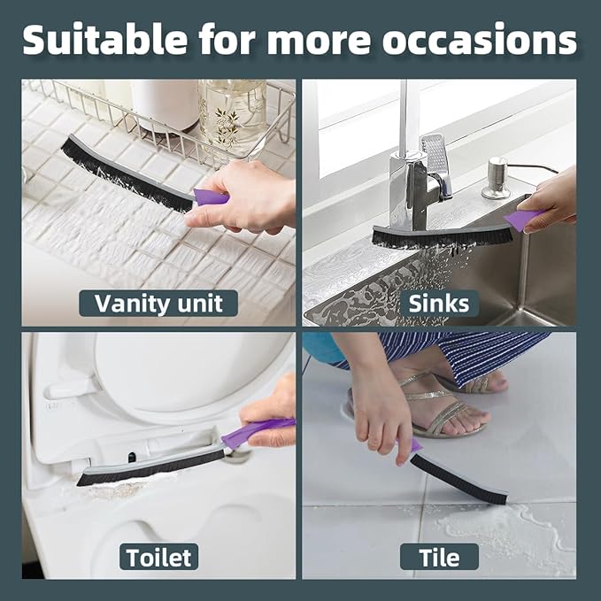 Toilet Brush, 2 Pcs Bathroom Cleaning Brush, Toilet Scrubber, Deep Toilet Bowl Brush with Hanging Hole, Multifunctional Gap Cleaning Brush, Bristles for Kitchen Sinks, Tub,Shower (2, Purple)