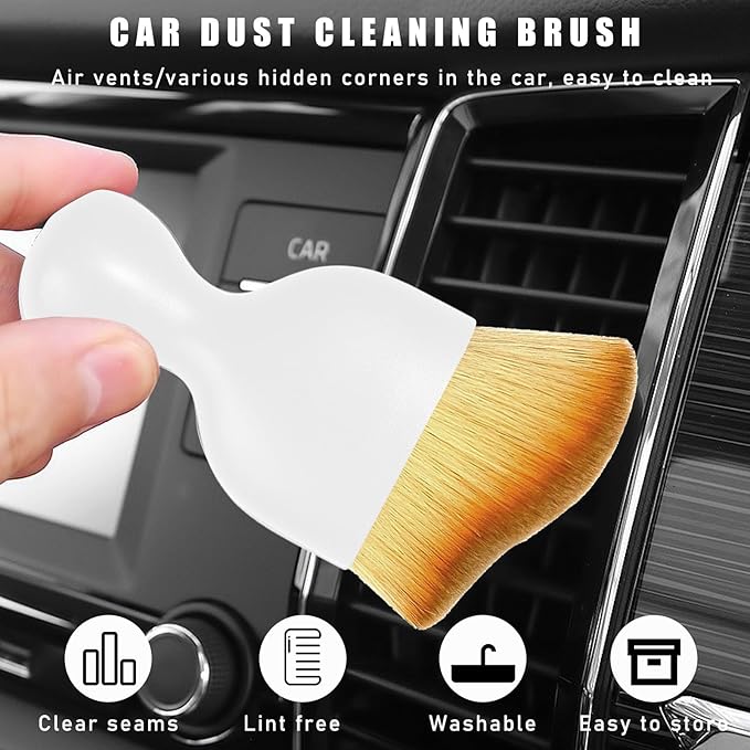 Car Interior Dust Brush, Soft Scratch Free Auto Detailing Brushes, Universal Vehicle Interior Cleaning Tool for Automotive Dashboard, Air Vents, Leather(White)