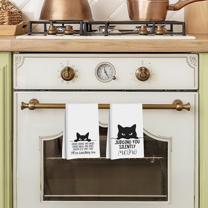 Hanamiya Na 2Pcs Funny Cat Kitchen Towels 24x14 Inch, Reusable Durable Microfiber Dish Towel, Funny Quotes Tea Towels for Kitchen Home Bathroom Farmhouse Decor, Cat Gifts for Women Mom Friend