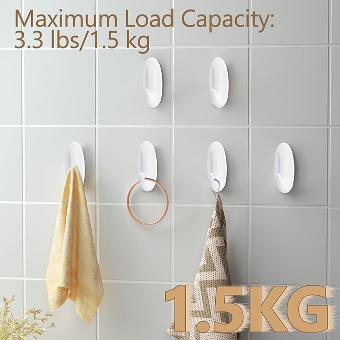 12 Pack Medium Utility Hooks, Holds up to 2.5 lb, Damage Free Hanging Hooks Removable Wall Hooks Self Adhesive Hooks, Heavy Duty Sticky Hooks for Hanging Garland Hat Key Coat Wreath Towel