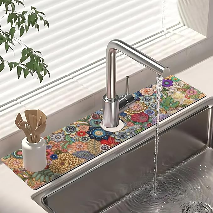 Dish Drying Mat for Kitchen Counter Matt, 2PCS 23"x15" Dish Drainer Mat & 24"x5.5" Sink Splash Guard, Super Absorbent Non-slip Rubber Backed