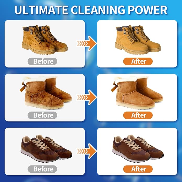 Suede Shoe Cleaner, 6.76 fl oz Suede and Nubuck Cleaning Kit with Brush & Towel, Removes Dirt & Stains for Shoes
