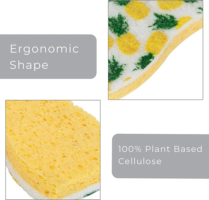 Smart Design Non-Scratch Cellulose Smart Scrub Sponge - Set of 9 - Ultra Absorbent - Ergonomic Shape - Cleaning, Dishes, & Hard Stains - Fruit Pattern - Orange, Green, Yellow