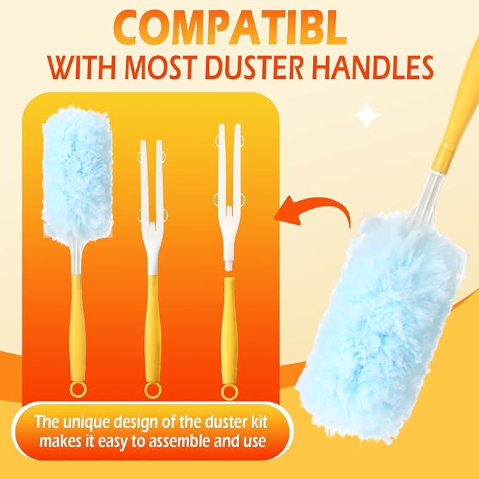 60 Pack Heavy Duty Duster Refills with 2 Handle 360 Microfibre Duster Replacement Head Disposable for Cleaning Blind Fan Furniture Electronics(Orange and Blue)