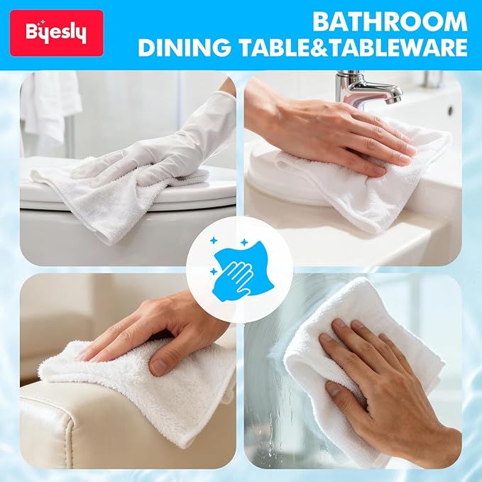 24-Pack Microfiber Cleaning Cloth, 11.5x11.5 Microfiber Towels for Cars, Dishes & House, for Detailers, Chefs & Efficient Home | Scratch-Free, Lint-Free, Ultra Absorbent(White)