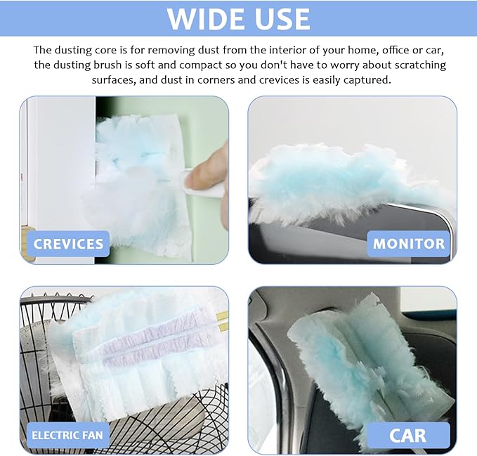 50PCS Disposable Duster Refills, Heavy Duty Static Feather Duster Replacement with 5 Handle, Multi-Surface Efficient Dusting Refill Kit for Cleaning Furniture Electronics
