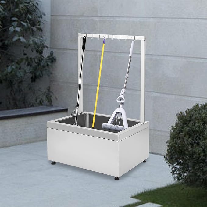Stainless Steel Floor Mop Sink, Mop Sink with Cleaning Tool Rack, Mop Sinks for Restaurant, Garage, Basement, Bathroom, Laundry 22" L x 19" W x 11" H