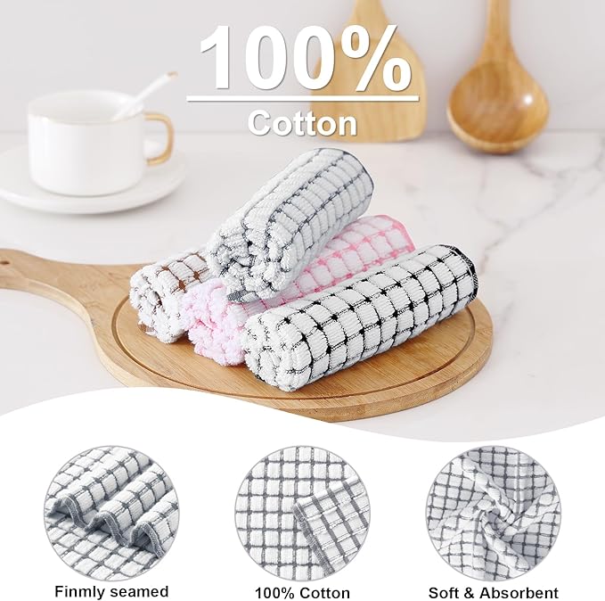 Kitinjoy Cotton 12 Pack Terry Kitchen Towels, 16 x 25 Inches Super Soft and Absorbent Dish Towels, Quick Drying Hand Towels for Kitchen Drying, Grey