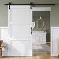 SmartStandard 38in x 84in Sliding Barn Door with 6.6FT Barn Door Hardware Track Kit & Handle, Waterproof PVC Surface, Pre-Drilled Holes Easy to Assemble, White, Solid, MDF, 3 Panel