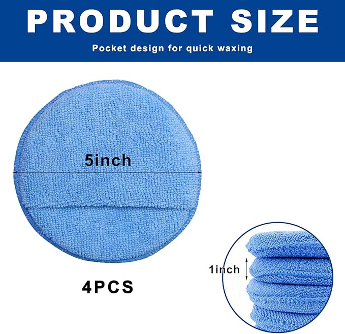4PCS Microfiber Applicator Pads, 5 Inch Car Wax Foam Applicator with Finger Pocket, Ultra-Soft Round Sponge Pad for Fine Polishing Cleaning Detailing, Car Accessories