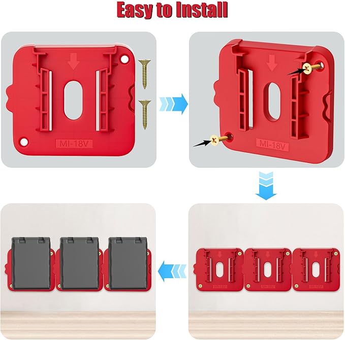 Battery Holder Compatible for Milwaukee 18V Battery, Wall Mount Batteries Storage for Work Van, Shelf, Toolbox - 10 Pack