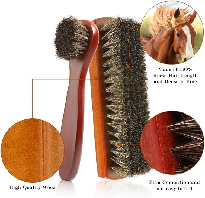 Shoe Brush, 2 Pcs Horsehair Shoe Brush Shoe Cleaning Brush Boot Brush for Leather, Shoe Brushes Shoe Shine Brush Brush Shoe Polish Brush for Cleaning and Care Leather Shoes Clean Dauber Applicators