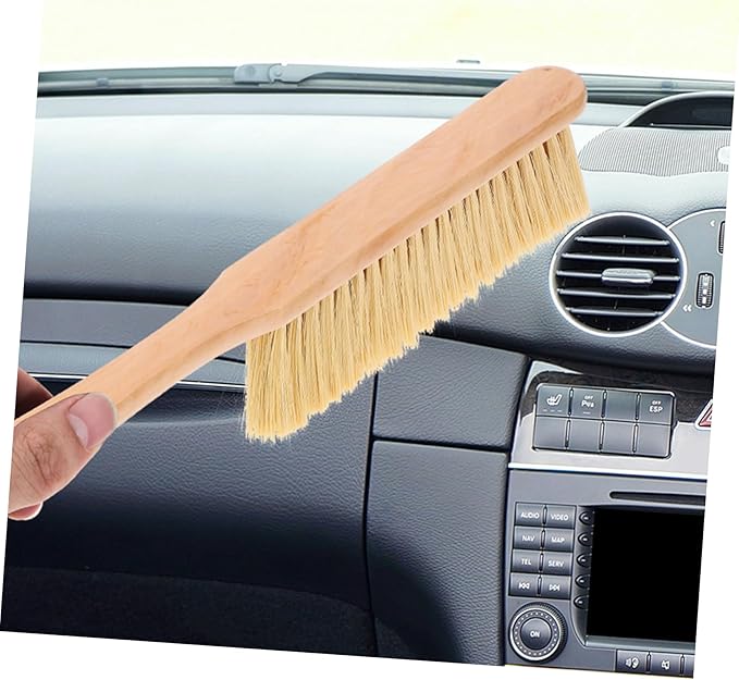 PRETYZOOM 2pcs Soft Bristle Hand Broom with Wooden Handle for Dust Cleaning Multi Use Cleaning Brush for Car Bed Couch and Household Surfaces
