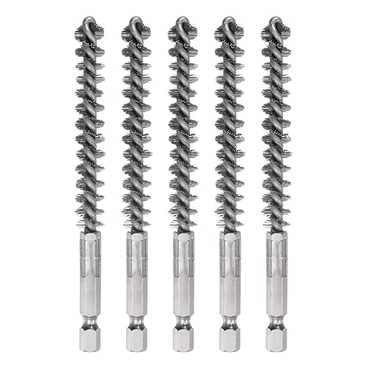 HARFINGTON 5Pcs Bore Brush Stainless Steel 10mm Dia Cleaning Twisted Wire Brush Tube Pipe Cleaner with Handle 1/4 Inch Hex Shank for Tubes, Ports, Bearings