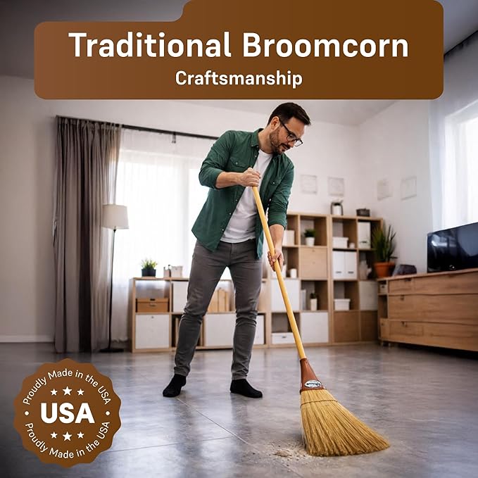 The Original Kitchenette Broom - 14oz Ultra-Lightweight Handmade Sweeper - 100% Mexican Broomcorn Bristles - Solid Wood Handle - Made in USA - Professional Non-Scratch Brush for Wood & Tile Floors