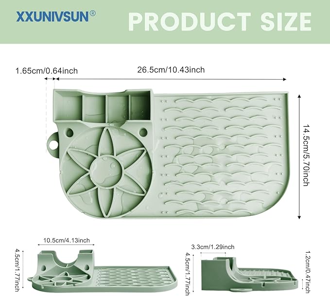 Bottle Drying Rack, Draining Mat for Stanley Tumblers 20-40 oz, Mugs, Wine Glasses, Compact Portable Cup Dryer Stand for Countertops, Office, RVs & Travel(Matcha Green)