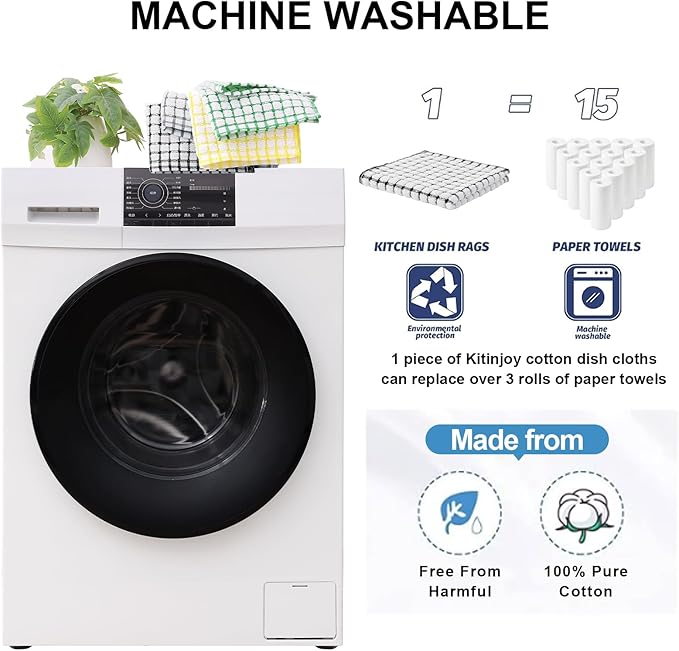 Kitinjoy Cotton 12 Pack Kitchen Towels and Dishcloths Sets, 16 x 25 Inch & 12 X 12 Inch Dish Towels Bulk, Super Soft and Absorbent Hand Towels for Kitchen Drying, Black