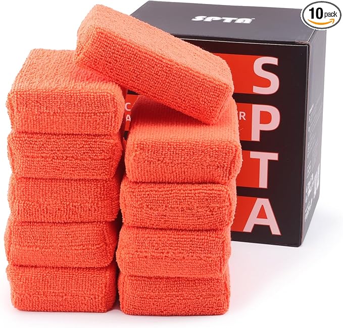 Microfiber Applicator Pad, SPTA Premium Microfiber Sponge and Cleaning Pads,Ultra-Soft, Safe for Sealants, Tire Dressings, Interior and Exterior Detailing, Car, Truck, SUV, RV, Motorcyle Care,10 Pack