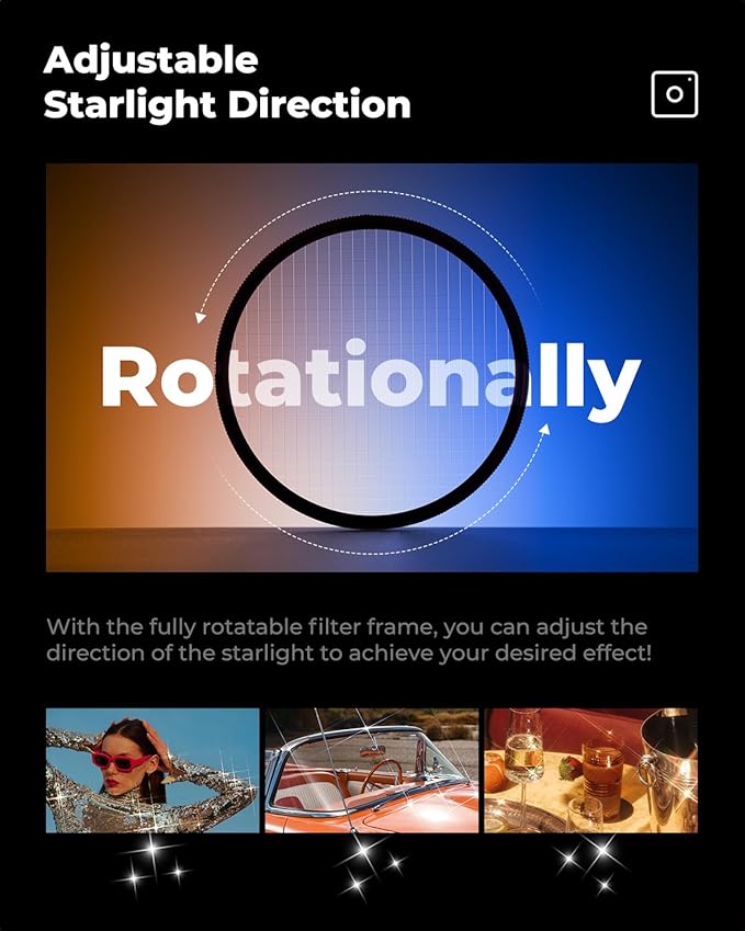 K&F CONCEPT 49mm Star Filters Kit (3pcs) 4 Points 6 Points 8 Points Cross Screen Starburst Filters Set -18 Layer Coating Ultra Slim Optical Glass Camera Lens Filter with 3 Cleaning Cloth