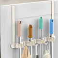 Broom Holder Over The Door - 304 Stainless Steel Mop and Broom Holder Wall Mounted or Hanging Over The Door with Hooks - Broom Hanger, Broom Storage Tool Organizer for Closet Laundry - light beige