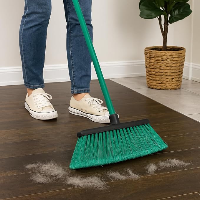 LUZIA Green 14" Premium Broom Head – Long Flagged Bristles – Gentle Deep Sweep – Universal 7/8" Thread – Recycled PP – Handle Not Included (Green, LUZIA)