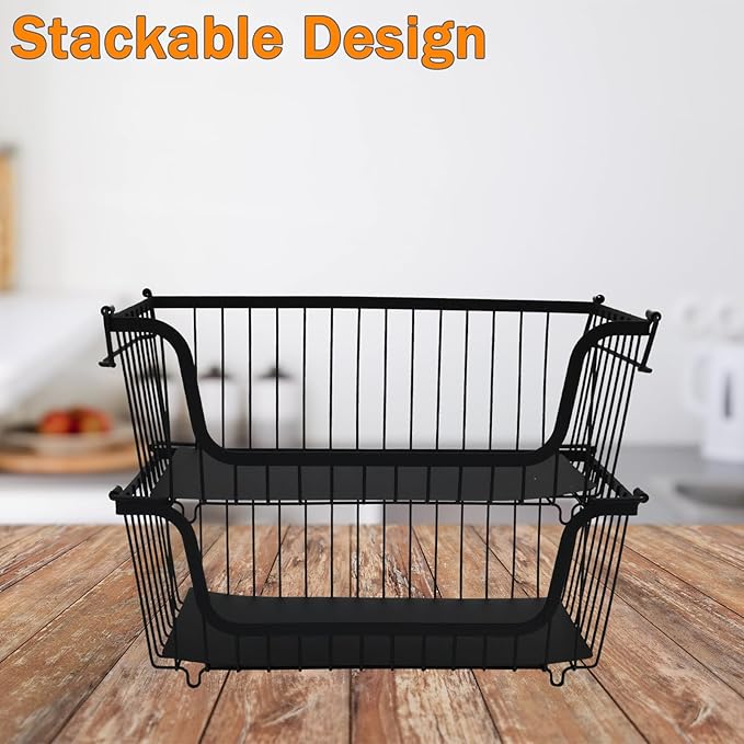2 Pack Cleaning Supply Caddy and Trash Bag Holder Stand Set,Stackable Wire Storage Baskets,Under Sink Organizer,Cleaning Products Storage Organizer with Handles for Bathroom, Bedroom,Kitchen
