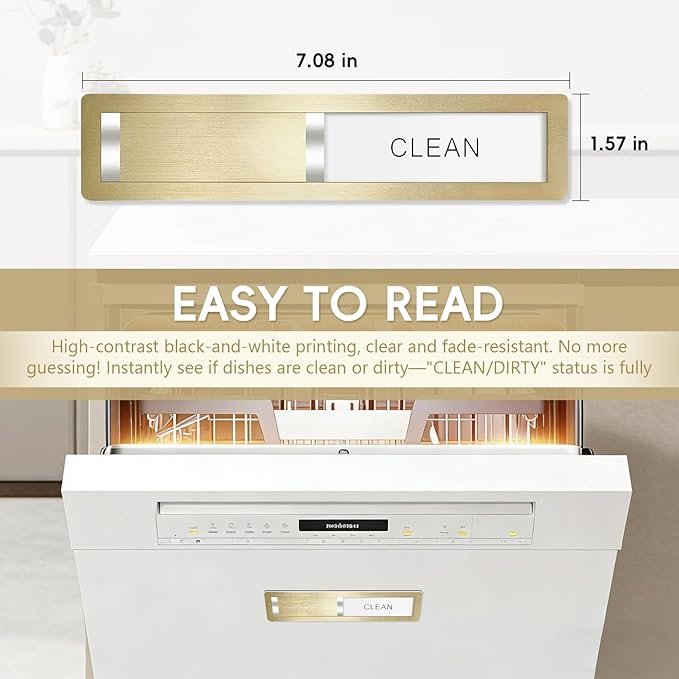 Dishwasher Magnet Clean Dirty Sign, Stainless Steel Magnetic Clean Dirty Dishwasher Sign,Matte Brushed Surface Cleaning/Dirt Indicator with Strong Magnet, Home Kitchen Organize (Brushed Gold)