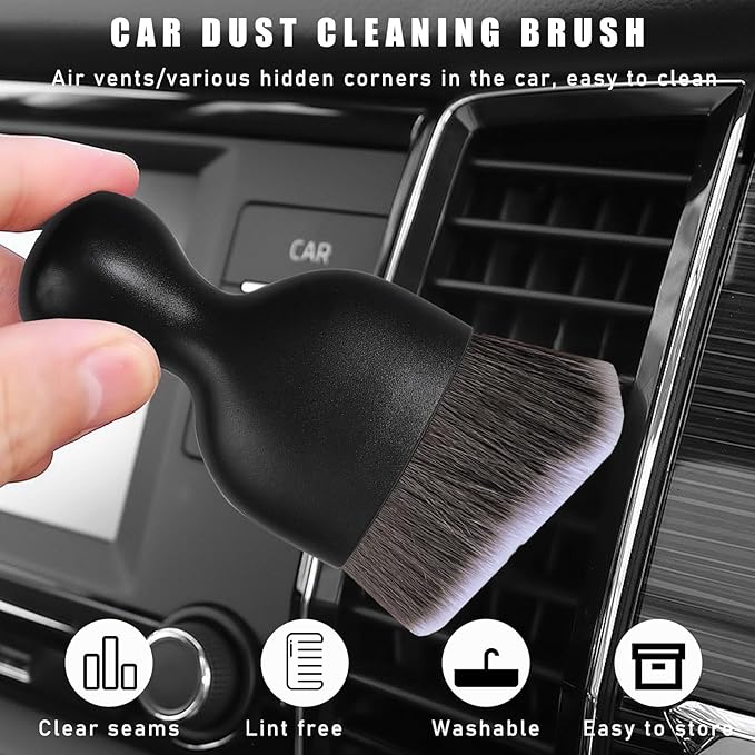 2PCS Car Interior Dust Brush, Soft Scratch Free Auto Detailing Brushes, Universal Vehicle Interior Cleaning Tool for Automotive Dashboard, Air Vents, Leather (Brown & White)