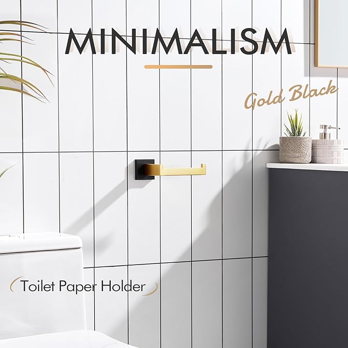 KOKOSIRI Toilet Paper Holders Wall Mounted Toilet Roll Holder for Bathrooms Hardware Washroom T-304 Stainless Steel, Matte Black and Gold B2003GDK