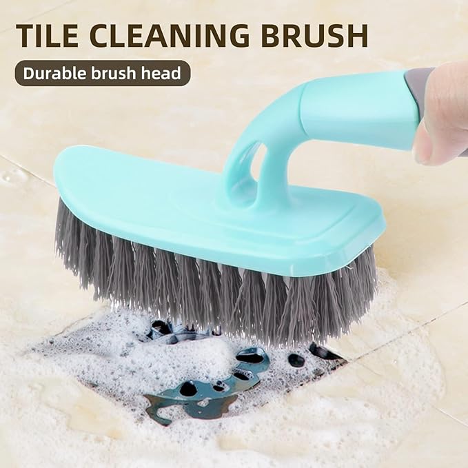 Scrub Brush, Cleaning Shower Scrubber with 9 Inch Ergonomic Handle, Sturdy Stiff Bristles Heavy Duty Brush for Bathroom, Shower, Sink, Carpet, Floor (Blue)