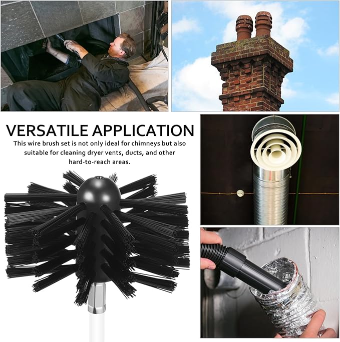 20 Feet Chimney Sweep Brush Kit - 15 Flexible Extendable Rods with Two Sizes Brush Heads for Efficient Fireplace and Stove Maintenance (4/6in)