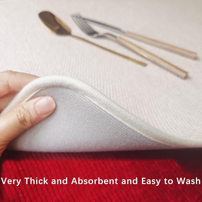 Dish Drying Mats for Kitchen Counter, 2 Pack Dish Drying Pads Dish Rack Mat Drying Pink Kitchen Mat (Beige-2)