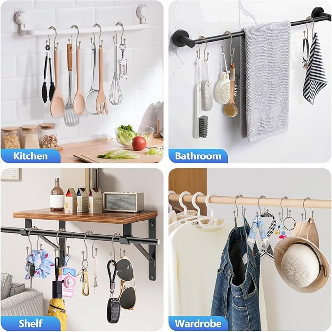 Double Shower Curtain Hooks, Sturdy Metal Nickel Shower Curtain Rings, Glide Roller Shower Hooks,Rust Proof Anti-Drop Curtain Hooks, 12 Pcs Smooth Sliding Rings for Bathroom Shower Rods Curtains