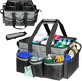 Cleaning Tool Organizer Bag with Handles | Large Waterproof Cleaning Caddy, 17.8x12.2x9.3in | Detachable Shoulder Strap & Dividers | for Car Detailing, Housekeeping, Cleaners (Grey)