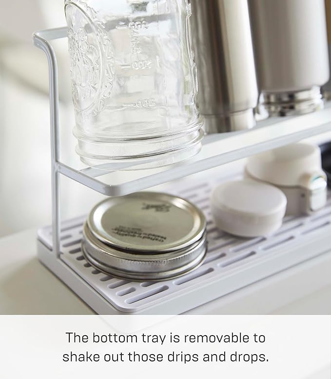 YAMAZAKI Home Tower Countertop Two Tier Bottle Drying Rack, Wide Jug Storage Stand with Drainage Tray for Kitchen Counter for Glass Metal Or Plastic Bottles - Steel