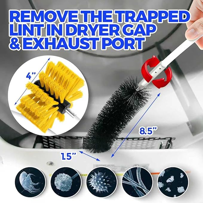 Holikme 30 Feet Dryer Vent Cleaner Kit,Flexible Lint Brush with Drill Attachment, Extends Up to 30 Feet for Easy Cleaning, Synthetic Brush Head, Use with or Without a Power Drill, Yellow