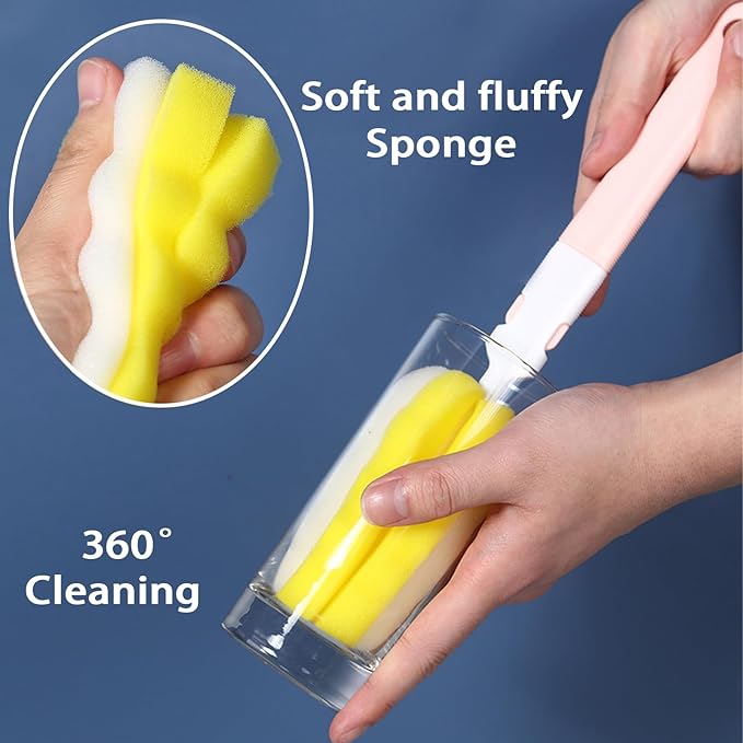 INVODA Bottle Brush 4Pack Long Handle Cup Cleaner Brush Whit Straw Brushes 4Pack Sponge Bottle Scrubber Detachable Handle Cup Cleaning Brush for Baby Bottle Clean Mugs (4 PCS+Straw Brushes 4PCS)