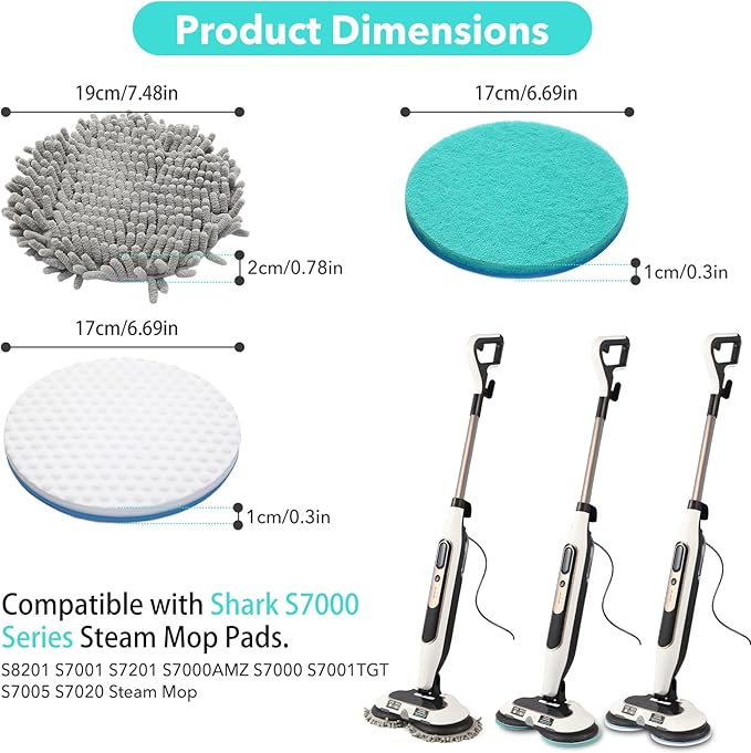 S7001 Upgraded Steam&Scrub Mop Pads Kit for Shrak,S8201 S8001 S7000 S7201 S7000AMZ S7005 S7020 S7001C All-in-One Hard Floor Steam Mop (2Green2White2Grey)