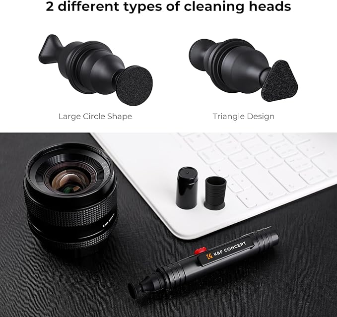 K&F CONCEPT Professional Lens Cleaning Pen with Soft Brush, Carbon Head Lens Cleaning Pen Compatible with Canon, Nikon, Pentax, Sony Digital Camera Cleaning,AR VR Glasses Cleaning