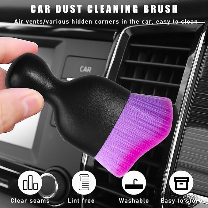 2PCS Car Interior Dust Brush, Soft Scratch Free Auto Detailing Brushes, Universal Vehicle Interior Cleaning Tool for Automotive Dashboard, Air Vents, Leather (Double Purple)