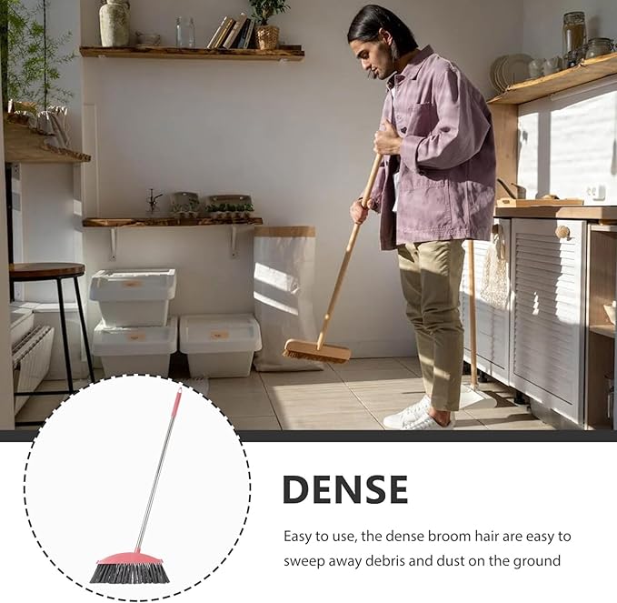 Ciieeo Heavy-Duty Broom, Stainless Steel Broom with Long Handle Floor Sweeping Brooms Wide Angle Outdoor Brooms for Shower Cleaning Patio Kitchen Grout Pink